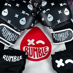 Rumble boxing gloves, wraps, and string bag